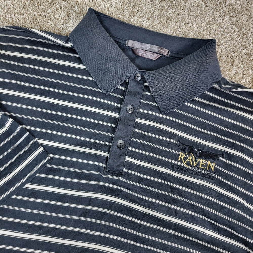 Nike Tiger Woods Mens Large Black White Striped Stretch Knit Polo Short Sleeve